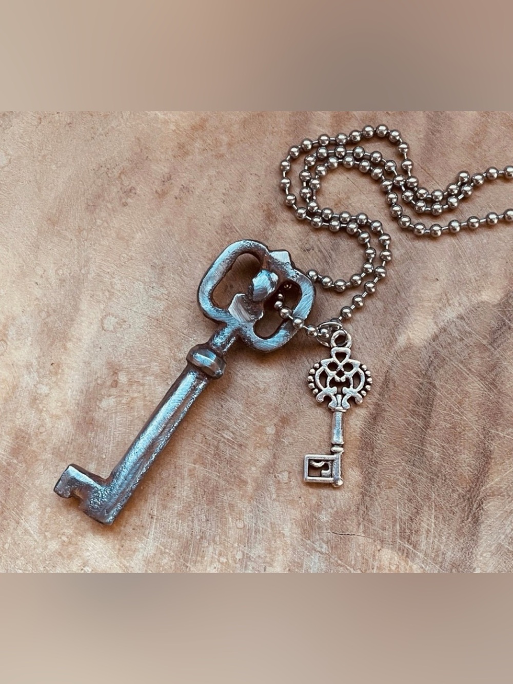 Vintage authentic skeleton key necklace with charm